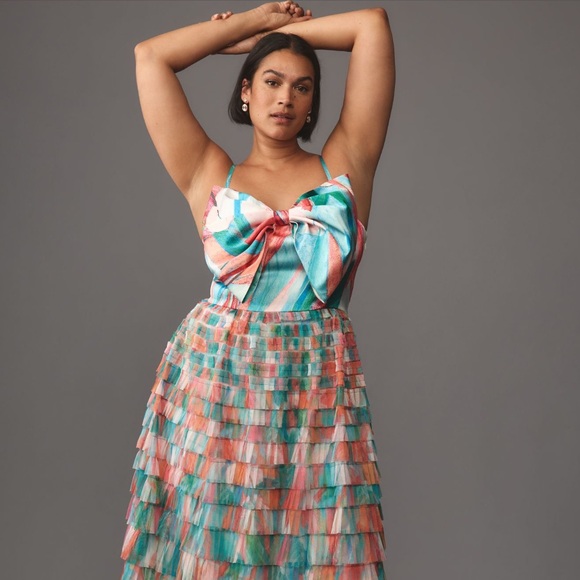 nwt- anthropologie - hutch bow tiered maxi dress